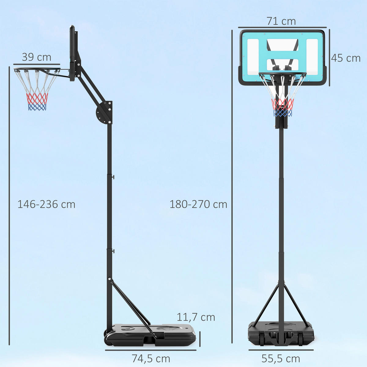 SPORTNOW Basketballkorb schwarz B/H/L: ca. 71x270x175 cm Basketballkorb - schwarz (175,00/71,00/270,00cm) - SPORTNOW