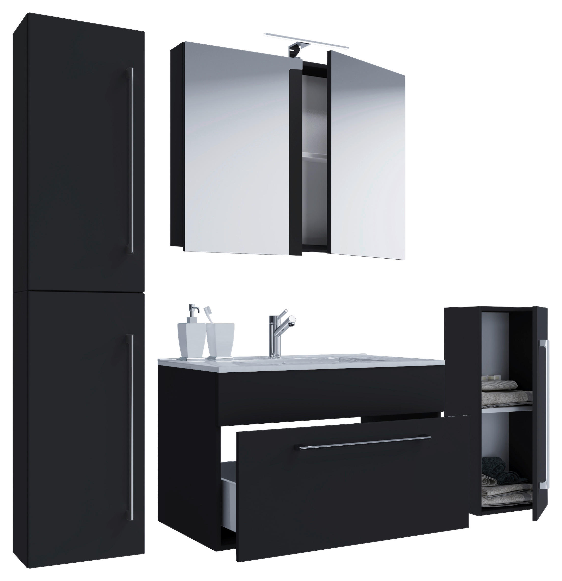 Waschplatz 5tlg-Badinos schwarz B/H/T: ca. 60x50x46 cm 5tlg-Badinos - schwarz (60,00/50,00/46,00cm) - VCM Möbel