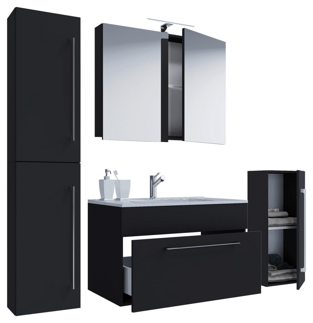 Waschplatz 5tlg-Badinos schwarz B/H/T: ca. 60x50x46 cm 5tlg-Badinos - schwarz (60,00/50,00/46,00cm) - VCM Möbel