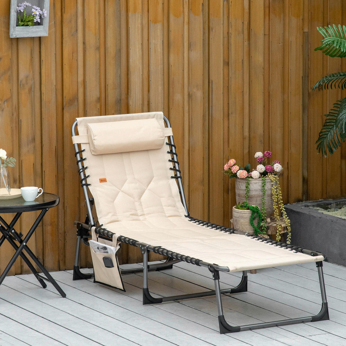 Outsunny Sonnenliege beige Polyester B/H/L: ca. 57x30x188 cm Sonnenliege - beige (188,00/57,00/30,00cm) - Outsunny
