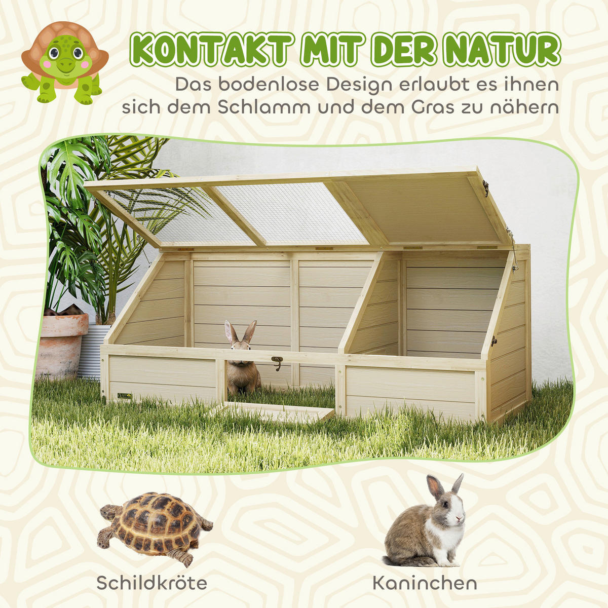 PawHut Schildkrötenhaus Holzoptik Holz B/H/L: ca. 55x50x120 cm Schildkrötenhaus - Holzoptik (120,00/55,00/50,00cm) - PawHut