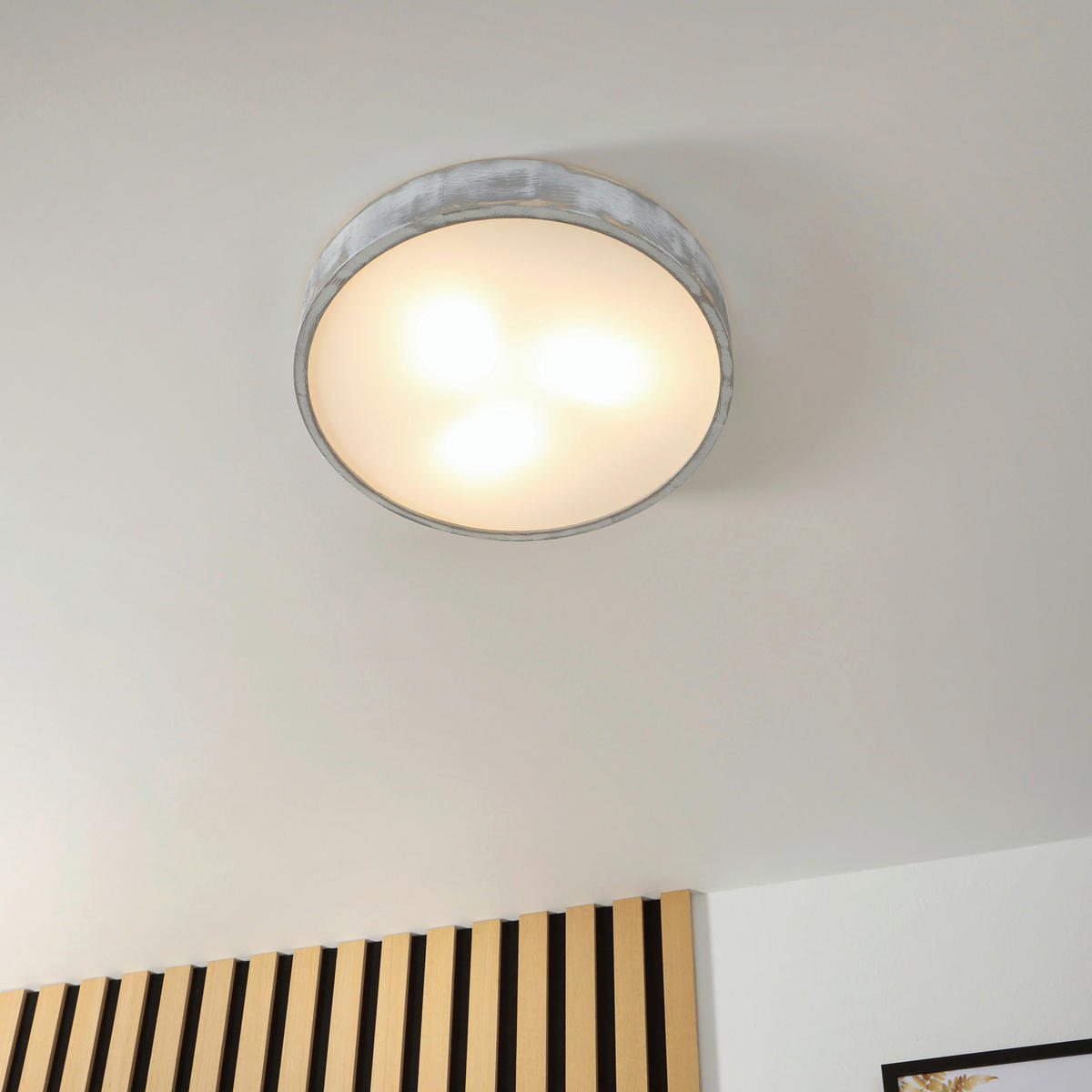 Lamkur Deckenleuchte weiß hellbraun Holz Glas B/H/L: ca. 48,5x12x48,5 cm 3 Brennstellen Eveline - weiß/hellbraun (48,50/48,50/12,00cm) - Lamkur