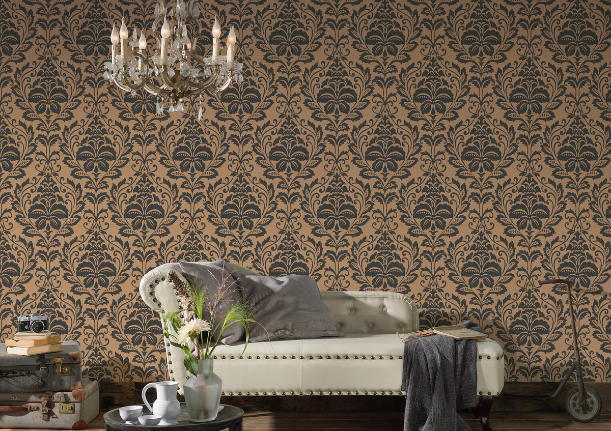 A.S.Creation Vliestapete Attractive Barock orange grau B/L: ca. 53x1005 cm Attractive - orange/grau (53,00/1005,00cm) - A.S.Creation