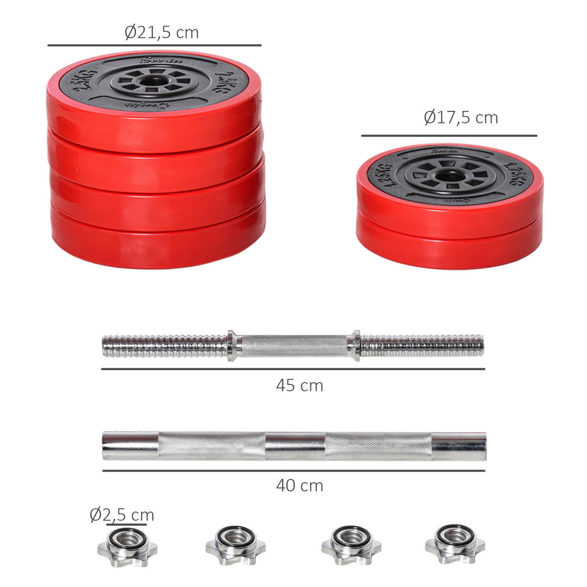 HOMCOM Hantelset Hantelset - rot (45067,00/45067,00/45141,00cm) - HOMCOM
