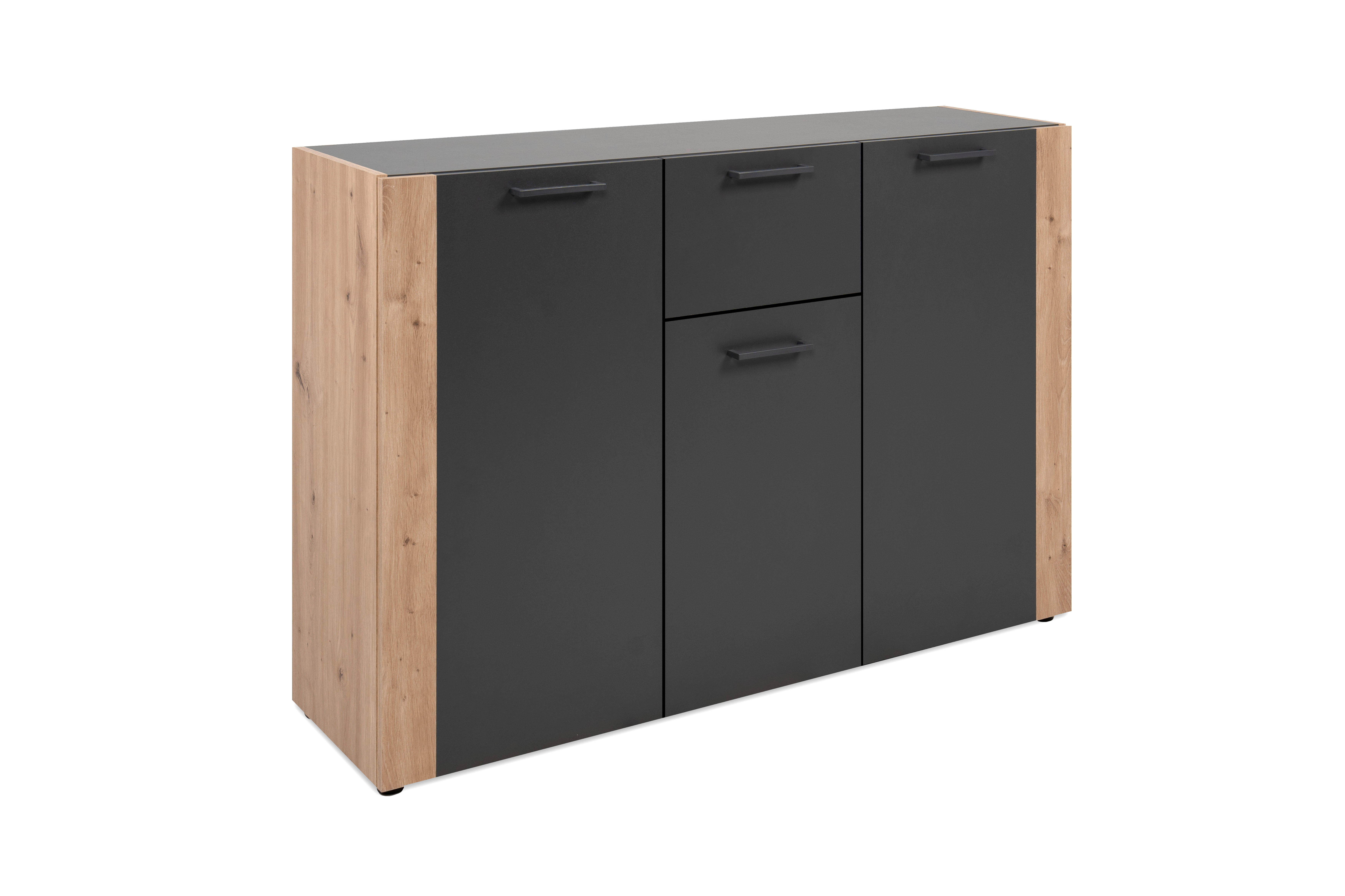 Kommode Cento anthrazit Eiche Artisan Oak Nachbildung B/H/T: ca. 126x83x35 cm Cento - Eiche/anthrazit (126,00/83,00/35,00cm)