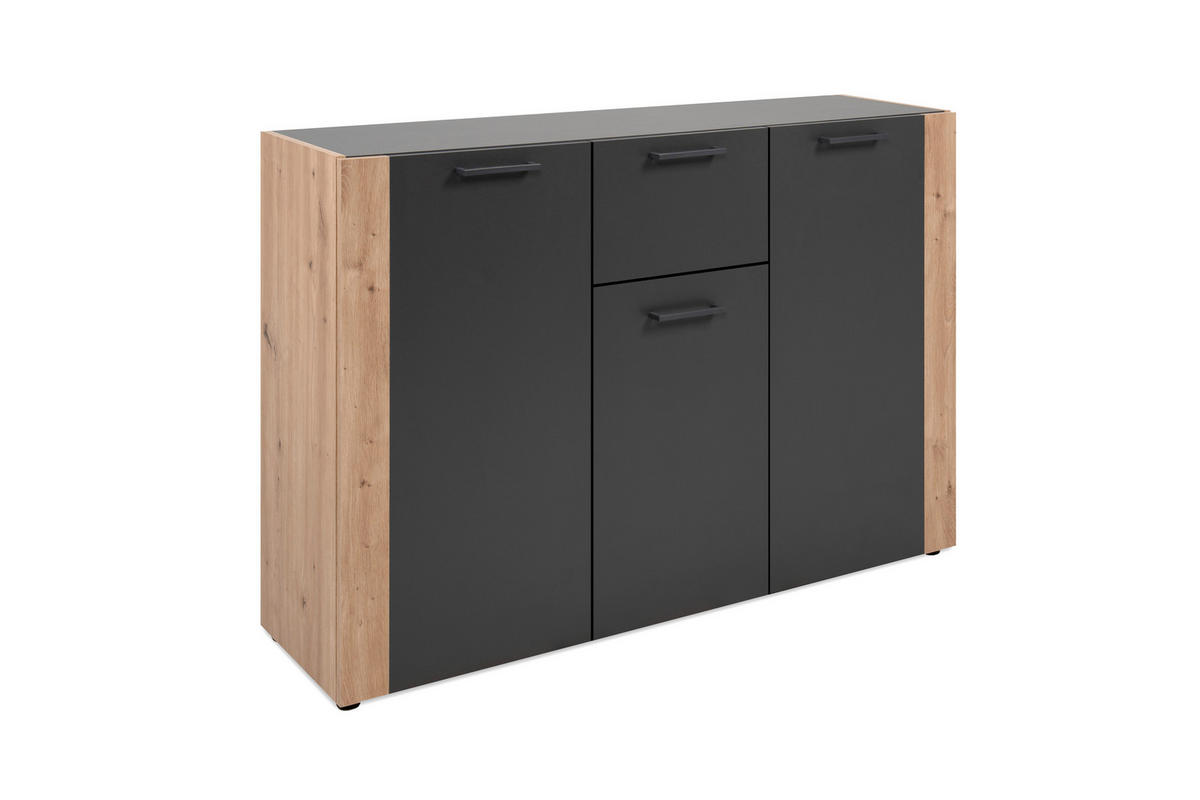 Kommode Cento anthrazit Eiche Artisan Oak Nachbildung B/H/T: ca. 126x83x35 cm Cento - Eiche/anthrazit (126,00/83,00/35,00cm)