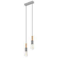 Lamkur Pendelleuchte SIMON 37394 silber Stahl Holz H/L: ca. 94x20 cm E27 2 Brennstellen Simon - silber (20,00cm) - Lamkur