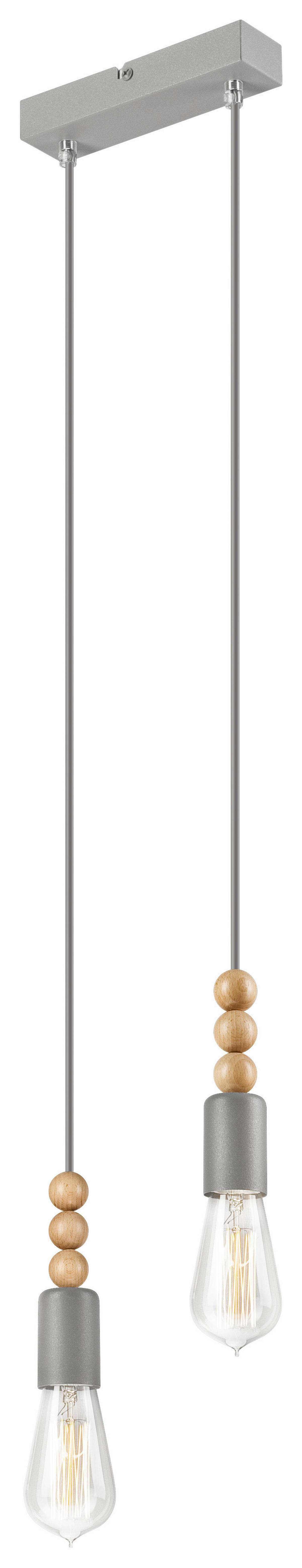 Lamkur Pendelleuchte SIMON 37394 silber Stahl Holz H/L: ca. 94x20 cm E27 2 Brennstellen Simon - silber (20,00cm) - Lamkur