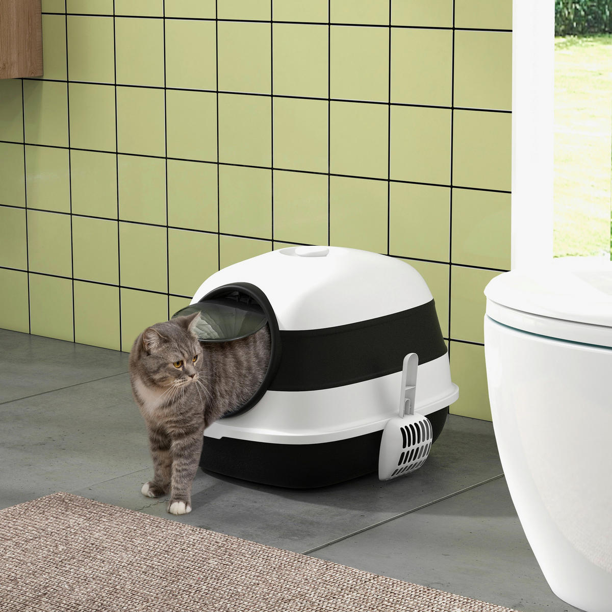 PawHut Katzentoilette schwarz Kunststoff B/H/L: ca. 41x38x52 cm Katzentoilette - weiß/schwarz (52,00/41,00/38,00cm) - PawHut