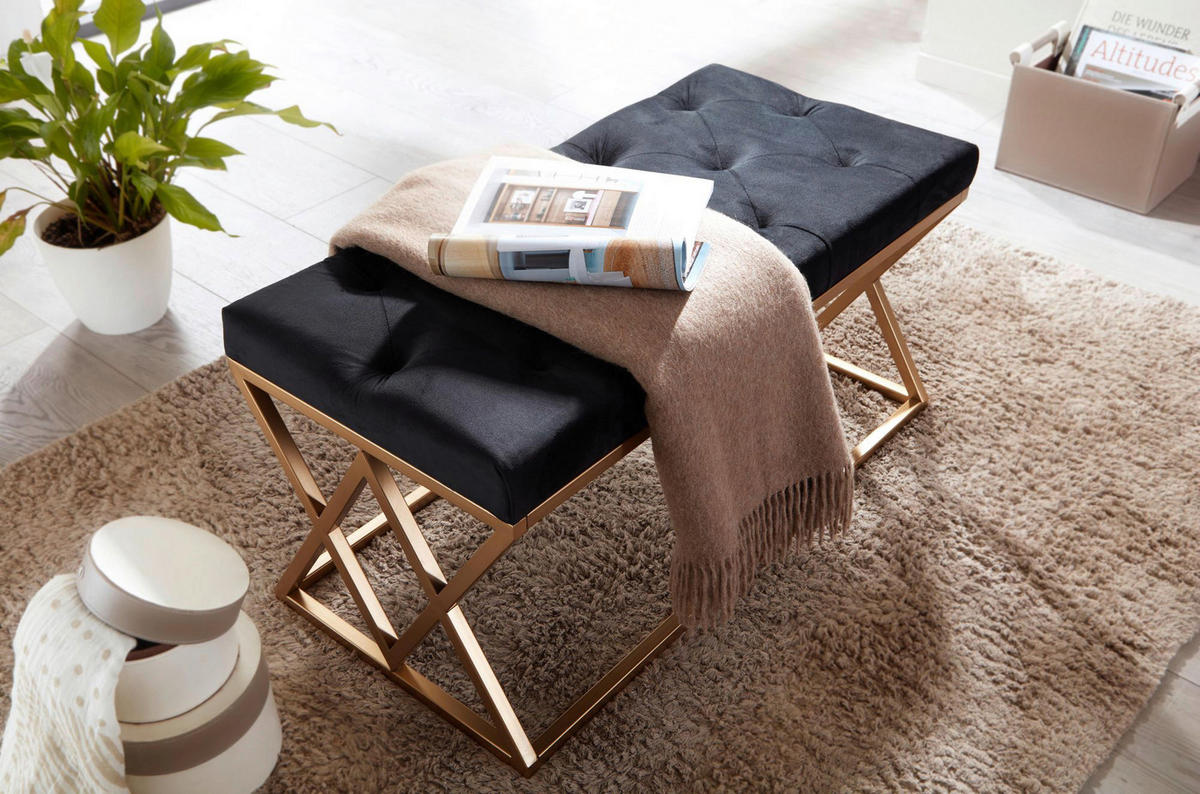Sitzbank schwarz gold lackiert Samt Edelstahl B/H/T: ca. 90x46x44 cm Sitzbank - gold/schwarz (90,00/46,00/44,00cm) - Wohnling