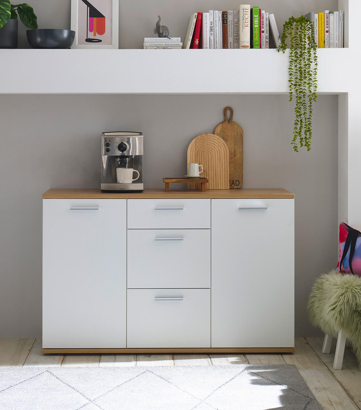 Kommode BC 1035 weiß Eiche Artisan Nachbildung B/H/T: ca. 135x86x38 cm BC 1035 - Eiche/weiß (135,00/86,00/38,00cm)