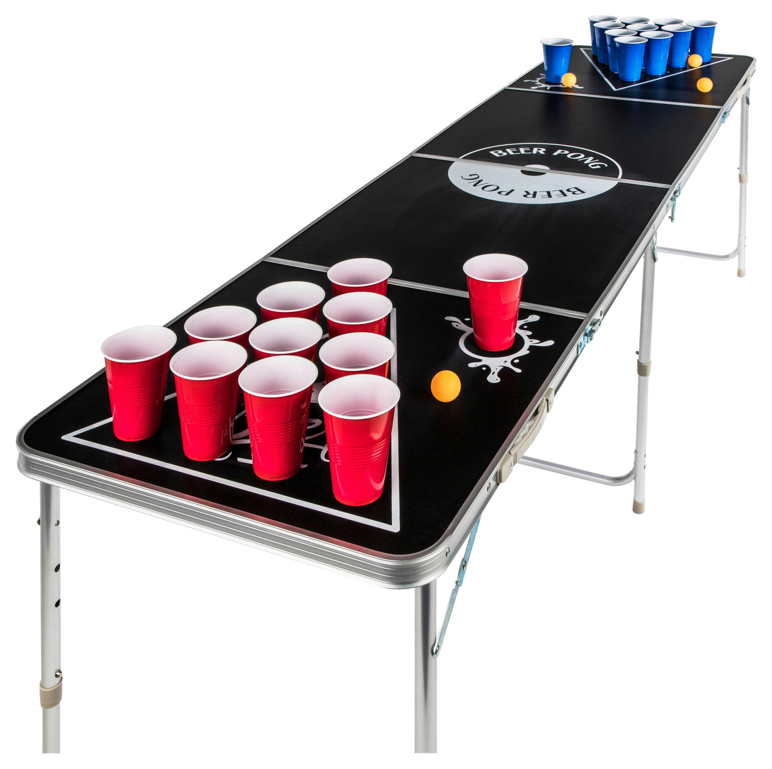 HI Multifunktionstisch B/H/L: ca. 60x76x240 cm Bier-Pong_Tisch  ohne Becher/Bälle - schwarz/silber (240,00/60,00/76,00cm) - HI