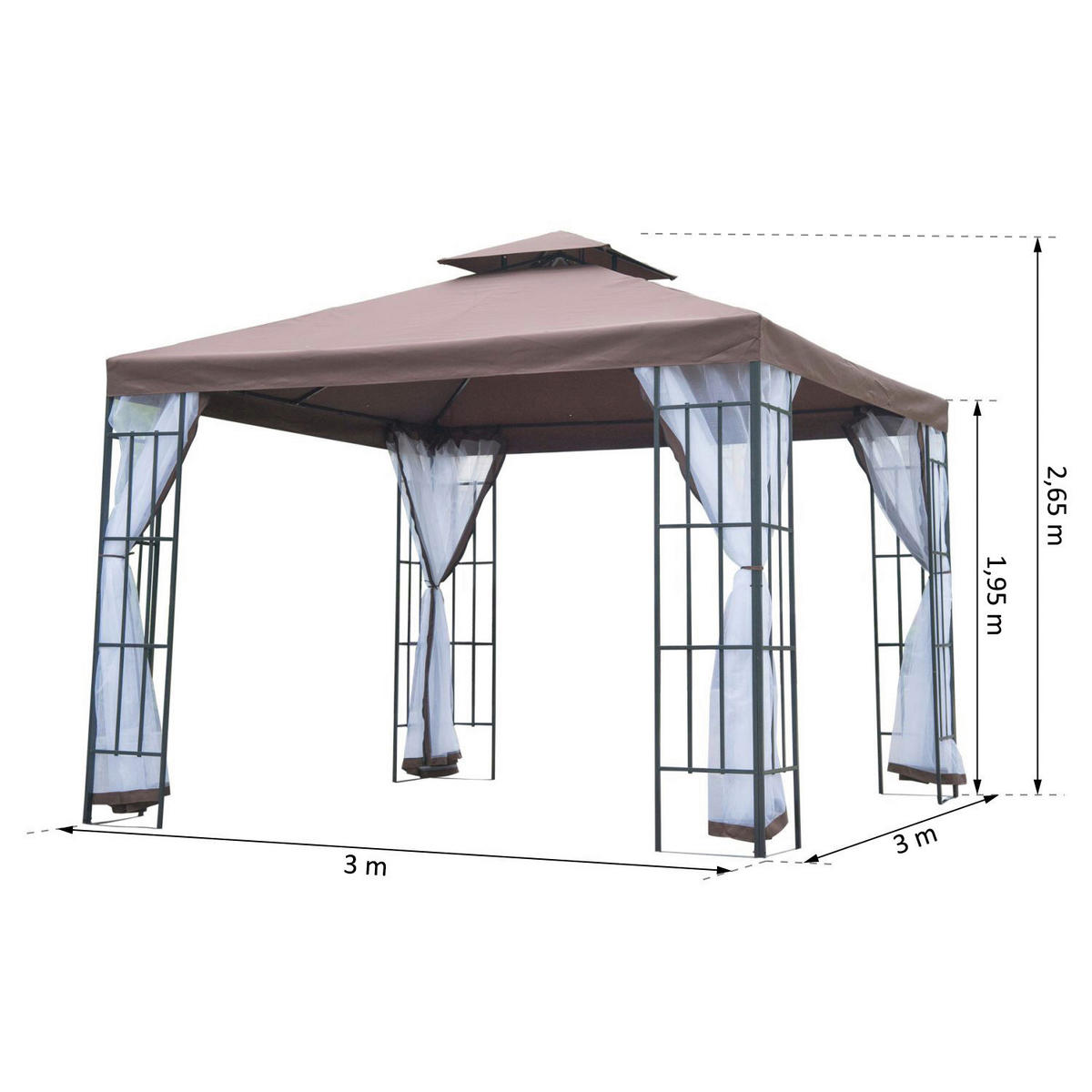 Outsunny Gartenpavillon café braun Stahl B/H/L: ca. 300x270x300 cm Gartenpavillon_mit_Doppeldach - weiß/café braun (300,00/300,00/270,00cm) - Outsunny