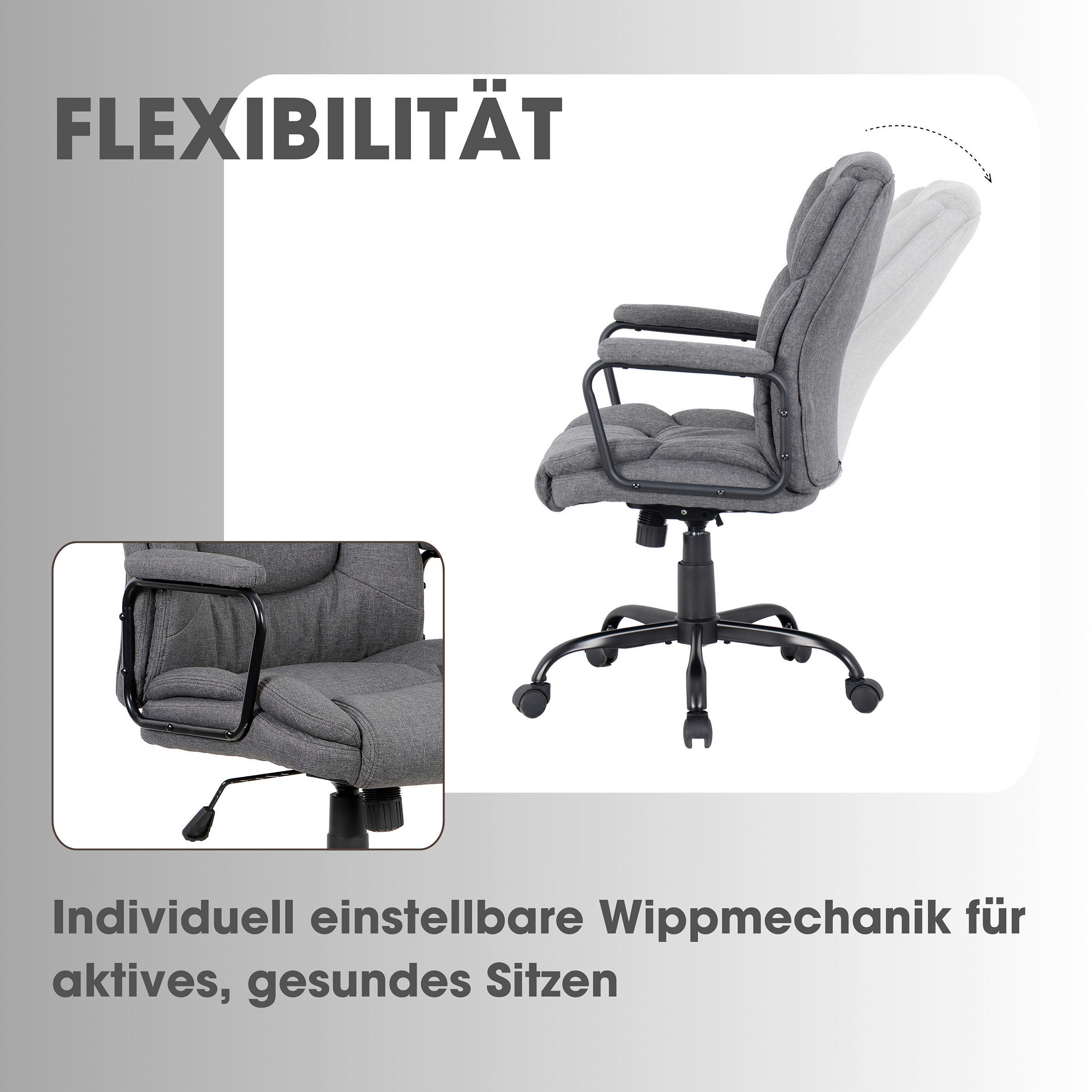 Chefsessel STING schwarz grau Metall Stoff STING - schwarz/grau (57,00/109,00/67,00cm) - byLIVING
