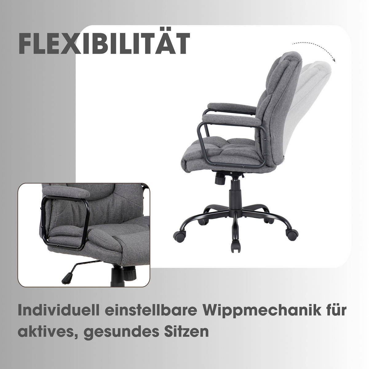 Chefsessel STING schwarz grau Metall Stoff STING - schwarz/grau (57,00/109,00/67,00cm) - byLIVING