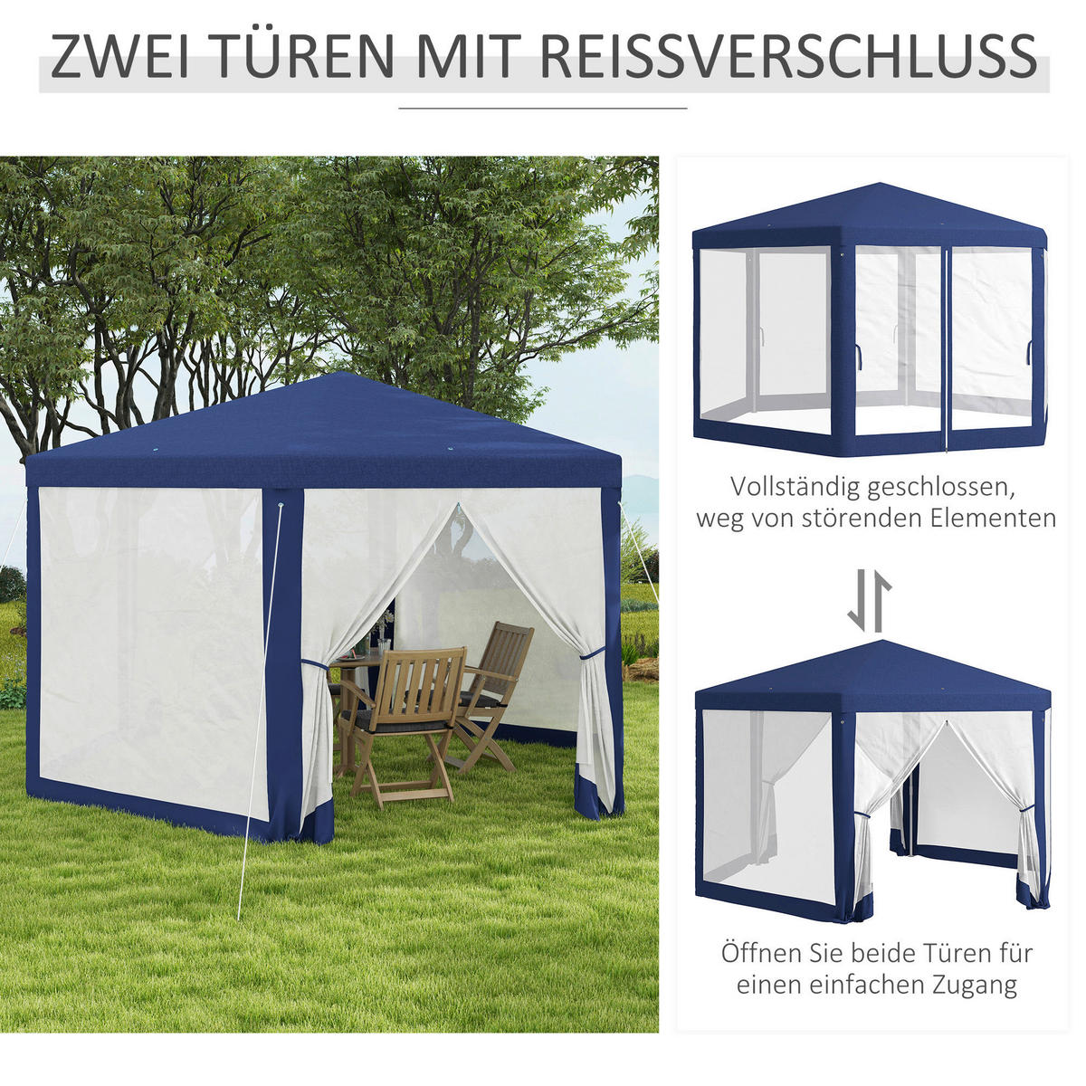 Outsunny Pavillon blau Polyester B/H/L: ca. 341,2x250x394 cm Pavillon - blau (394,00/341,20/250,00cm) - Outsunny
