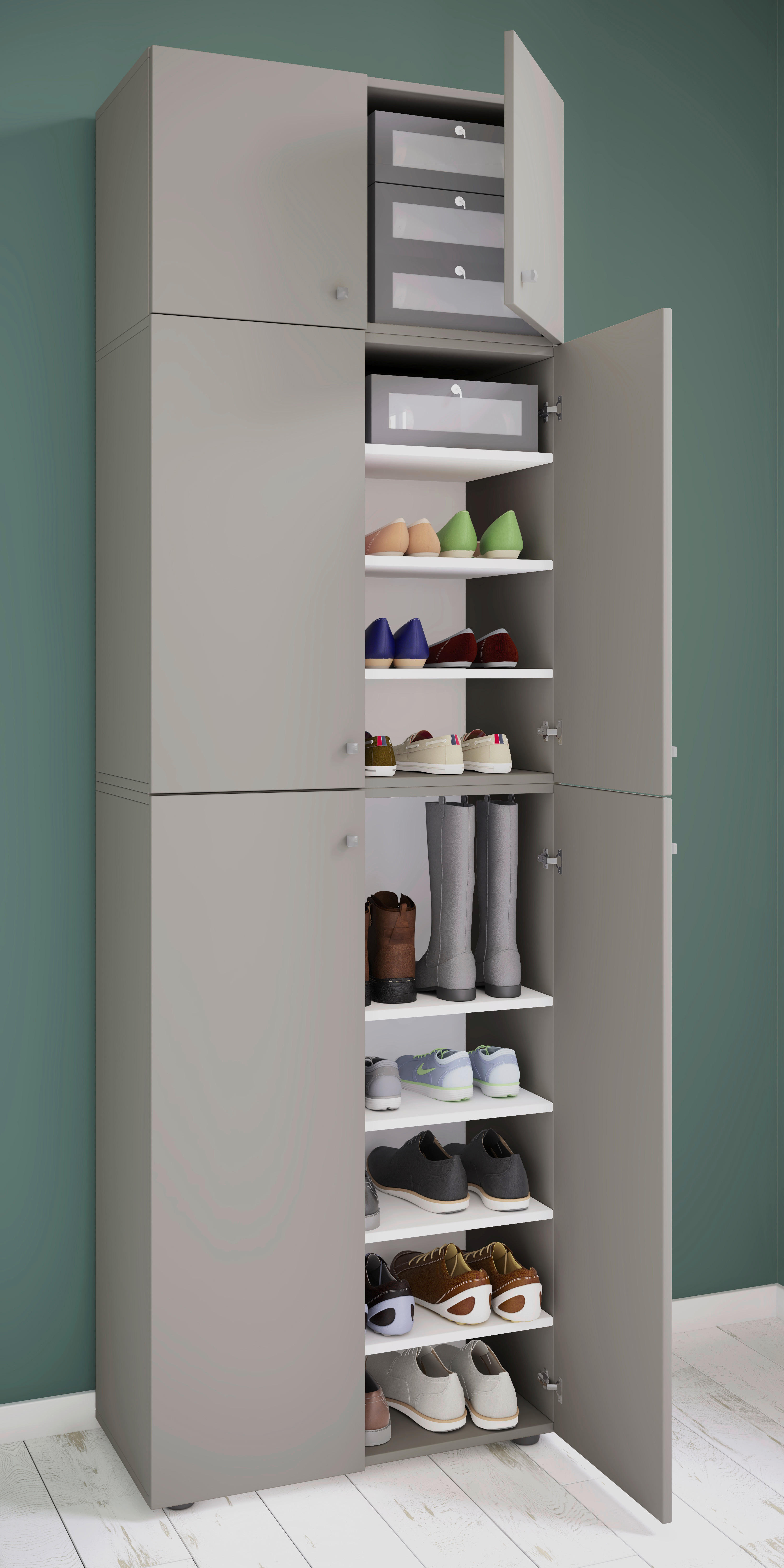 Schuhschrank Lona grau weiß B/H/T: ca. 70x223x39 cm Lona - weiß/grau (70,00/223,00/39,00cm) - VCM Möbel