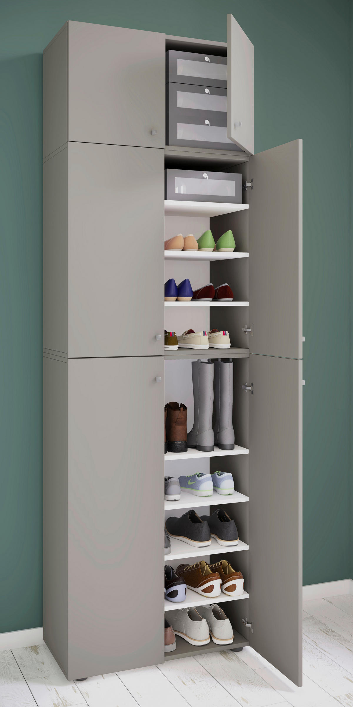 Schuhschrank Lona grau weiß B/H/T: ca. 70x223x39 cm Lona - weiß/grau (70,00/223,00/39,00cm) - VCM Möbel