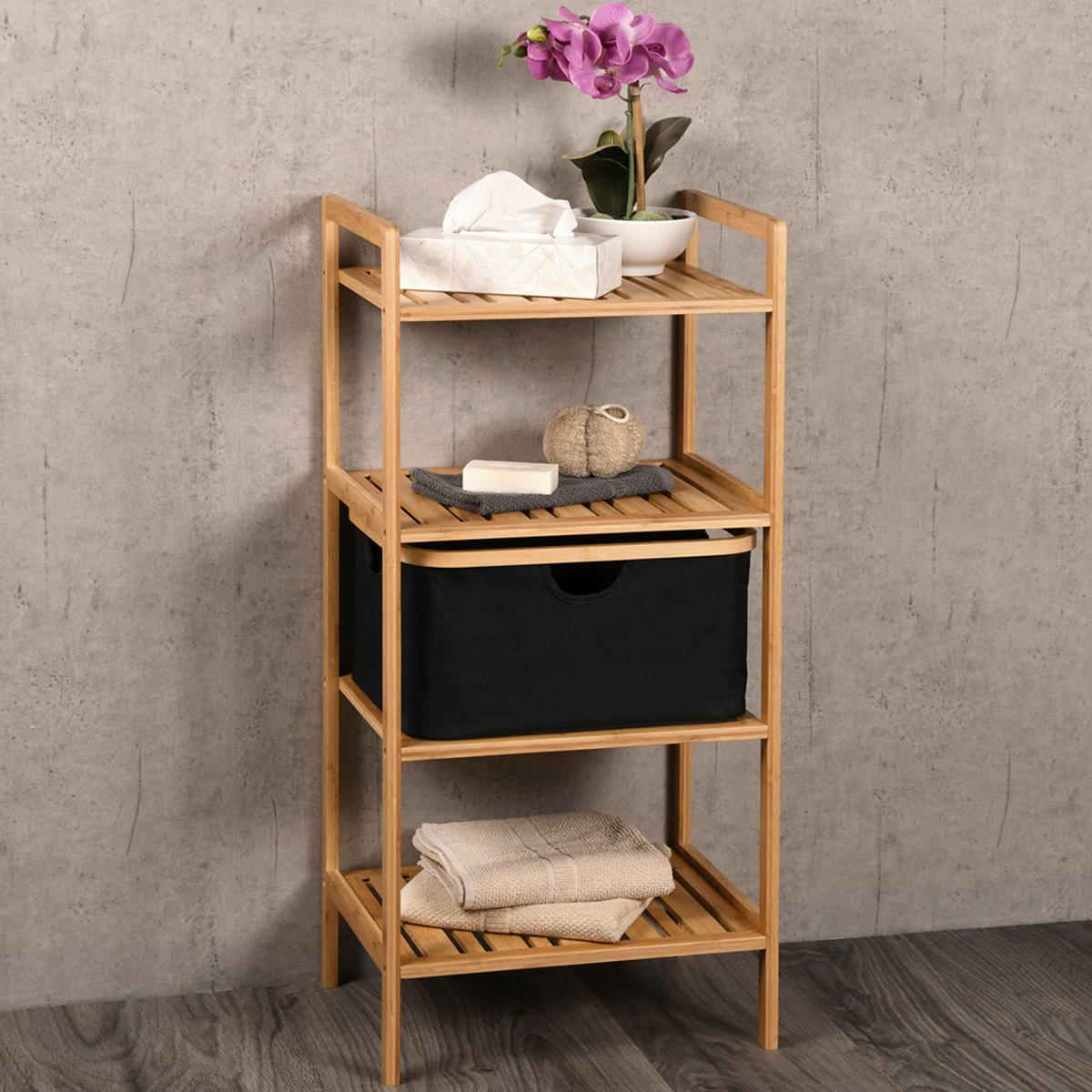 Kesper Regal schwarz Polyester B/H/L: ca. 33x93,5x44 cm Regal_mit_Korb - braun/schwarz (44,00/33,00/93,50cm) - Kesper