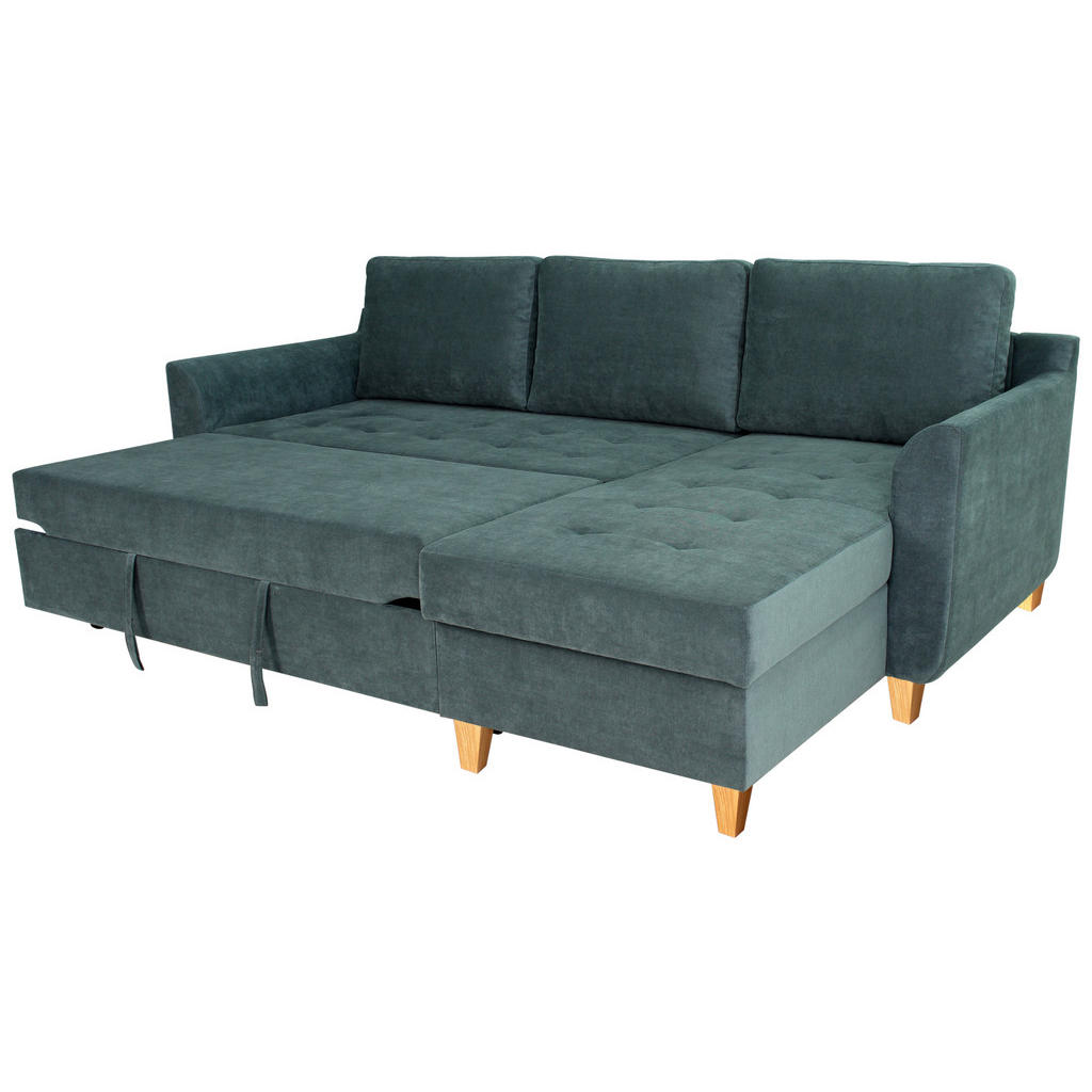 Thumbnail - Ecksofa mit Bettfunktion und Bettkasten azur Microfaser B/H/T: ca. 231x86x150 cm