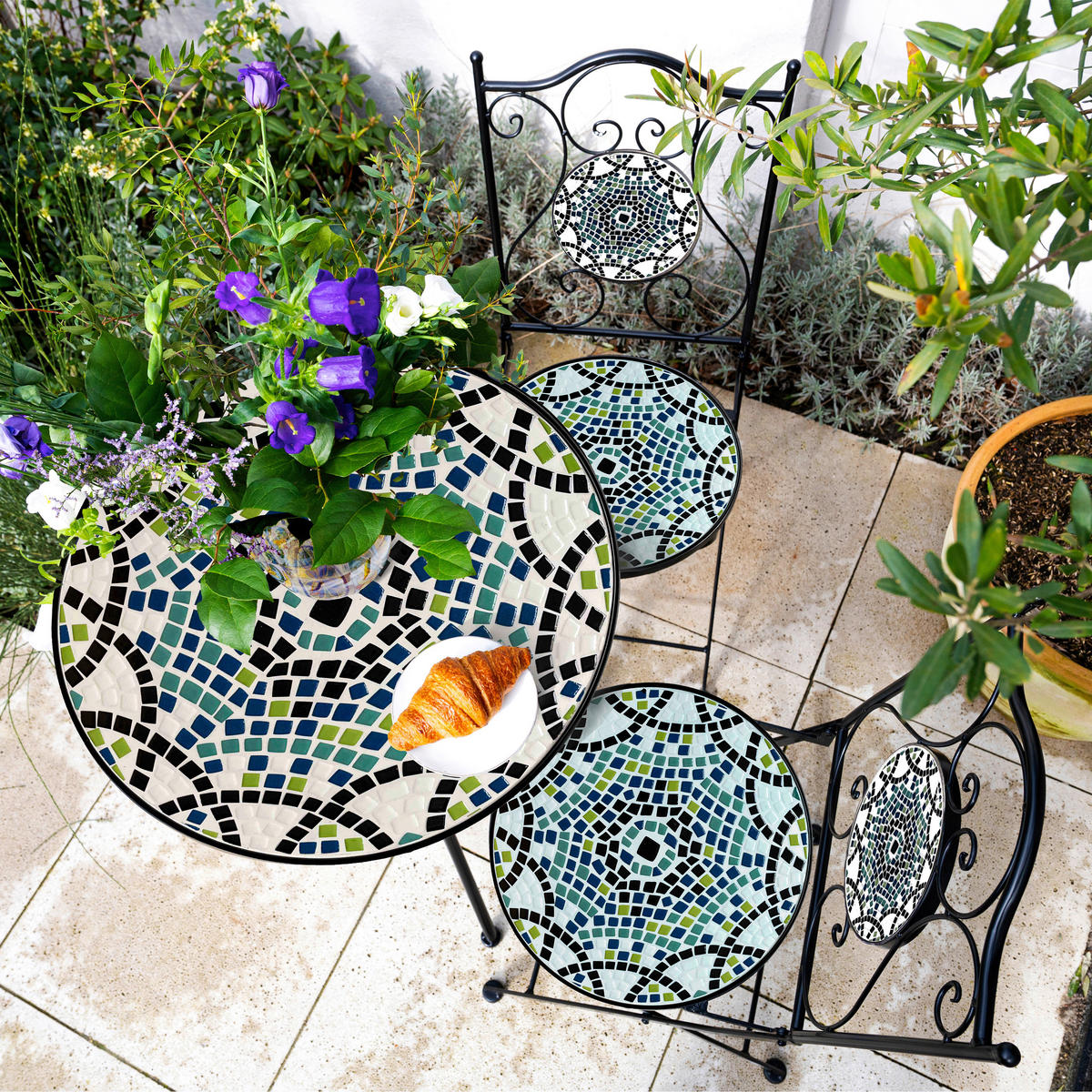 AXI Outdoor Living Bistroset Amélie Mosaik multicolor Metall B/H/L: ca. 60x92x60 cm Amélie Mosaik - multicolor (60,00/60,00/92,00cm) - AXI Outdoor Living