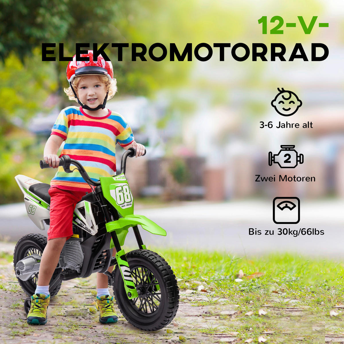 AIYAPLAY Kinder-Elektromotorrad grün B/H/L: ca. 56x70x107 cm Kinder-Elektromotorrad - grün (107,00/56,00/70,00cm) - AIYAPLAY