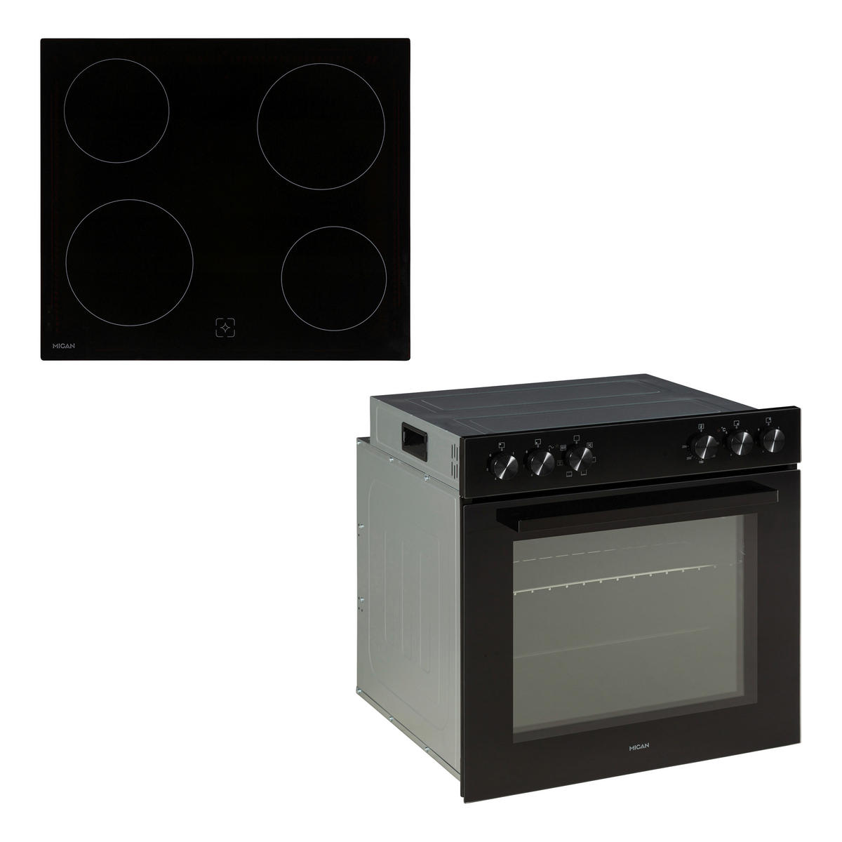 Mican Einbauherdset HSU73S schwarz Edelstahl B/H/T: ca. 59,5x59,5x57,5 cm HSU73S - schwarz (59,50/59,50/57,50cm) - Mican