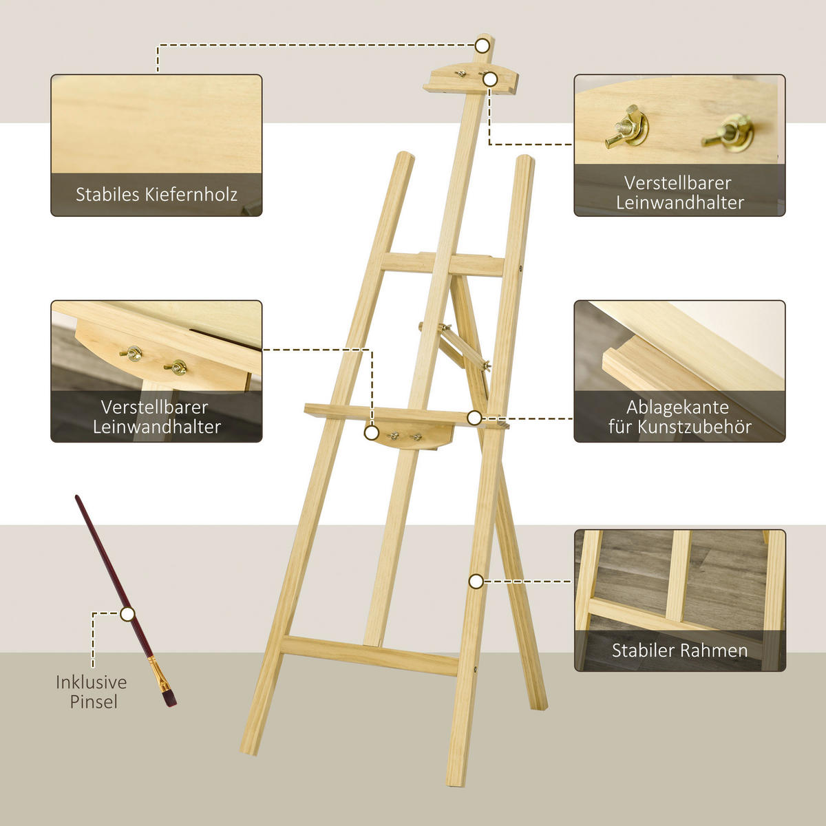 HOMCOM Staffelei natur Polypropylen B/H/L: ca. 5x51x71 cm Staffelei - natur (71,00/5,00/51,00cm) - HOMCOM