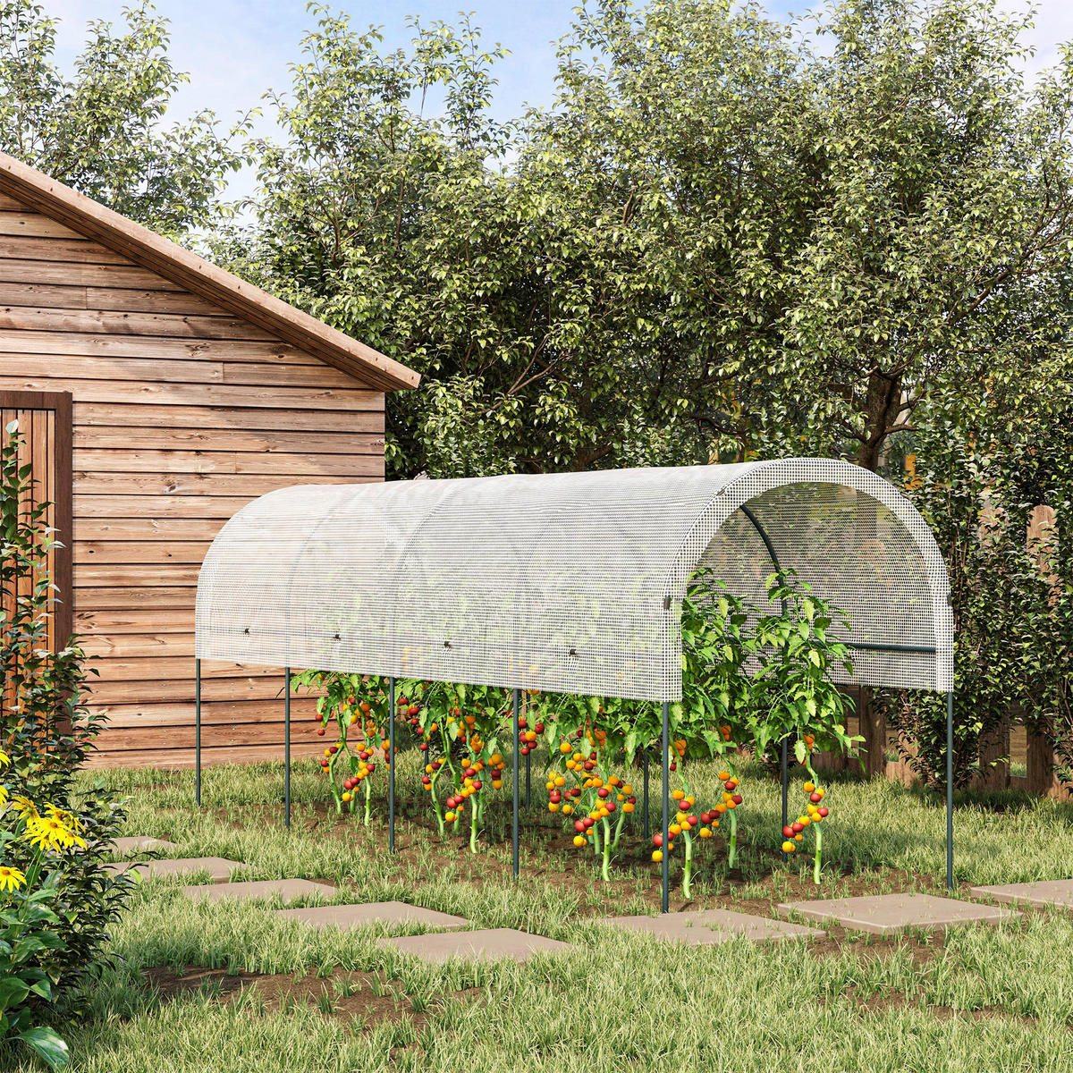 Outsunny Tomatengewächsüberdachung B/H/L: ca. 120x170x400 cm Tomatengewächsüberdachung - weiß (400,00/120,00/170,00cm) - Outsunny