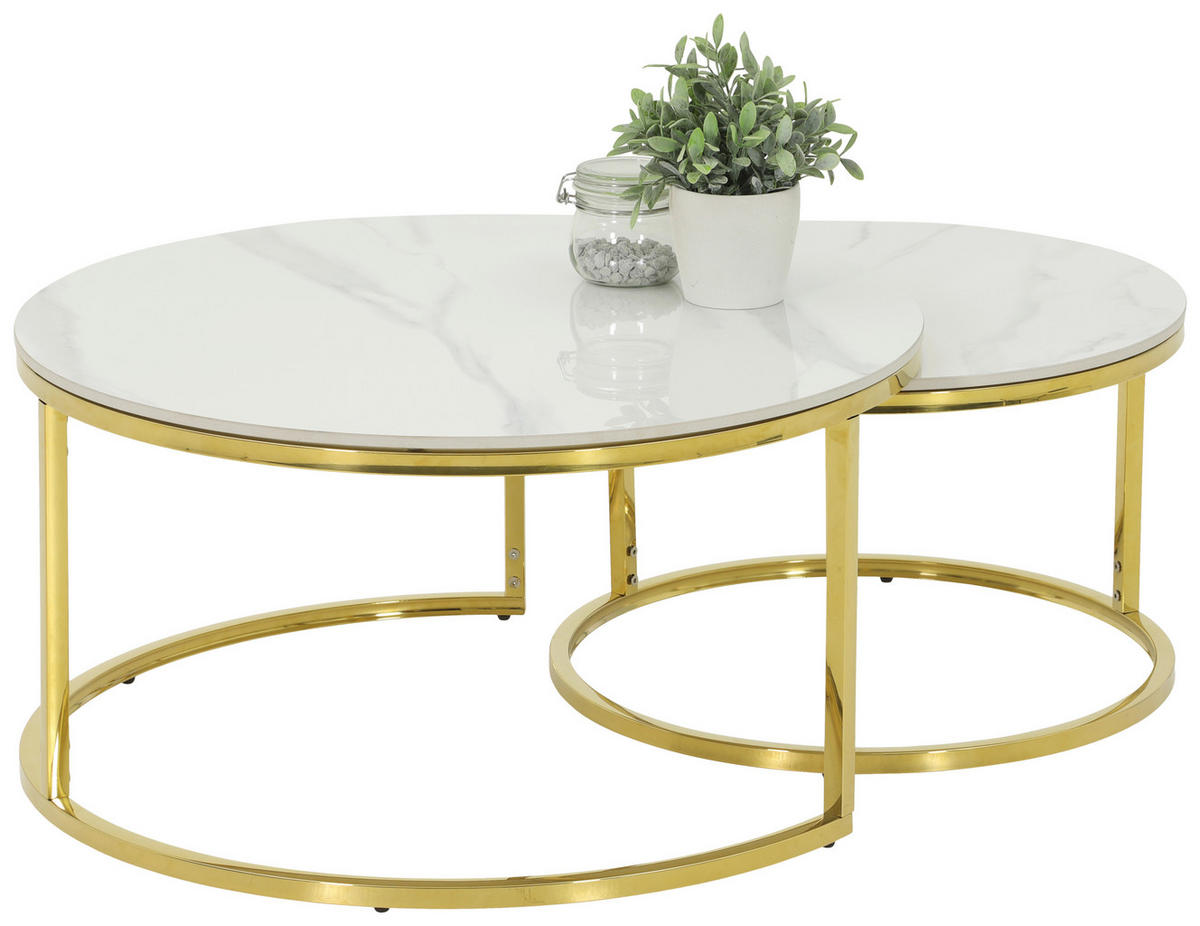 Couchtisch Joel Marmoroptik weiß gold H/D: ca. 41x80 cm Joel - gold/weiß (80,00/41,00cm) - Hela