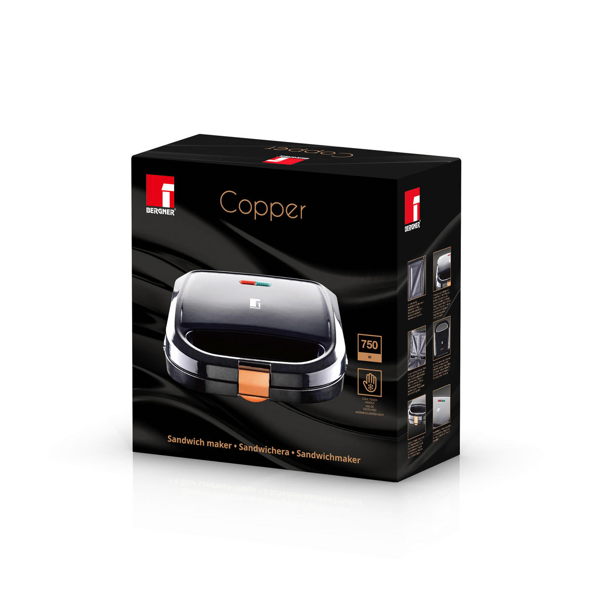 BERGNER Sandwichtoaster BG-53005-CP schwarz Kupfer Aluminium Kunststoff B/H/L: ca. 22x9x22 cm COPPER - schwarz/Kupfer (22,00/22,00/9,00cm) - BERGNER