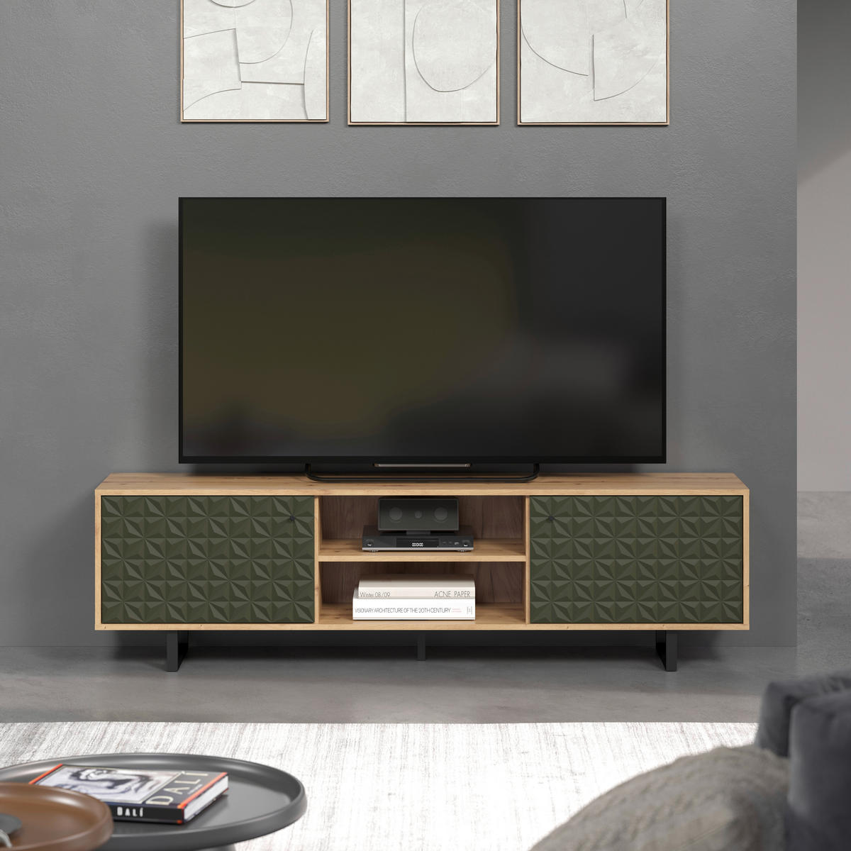 TV-Lowboard Sentra Eiche Artisan Nachbildung grün dunkel B/H/T: ca. 184x52x40 cm Sentra - Eiche/grün (184,00/52,00/40,00cm) - Trendteam
