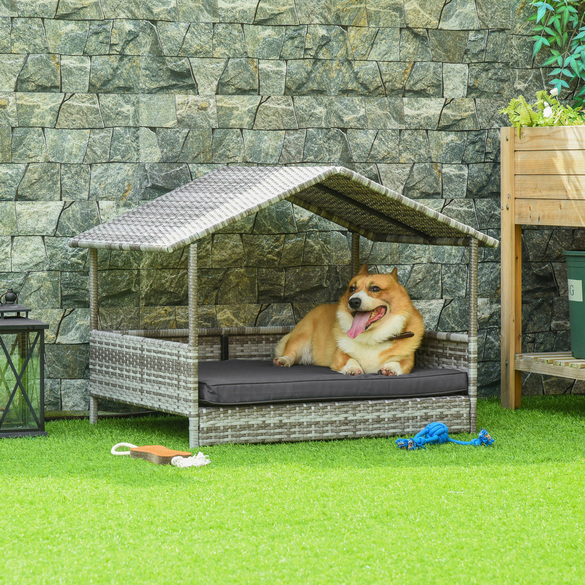 PawHut Hunde-Zubehör grau Polyester B/H/L: ca. 98x69x70 cm Hundehütte - grau (70,00/98,00/69,00cm) - PawHut