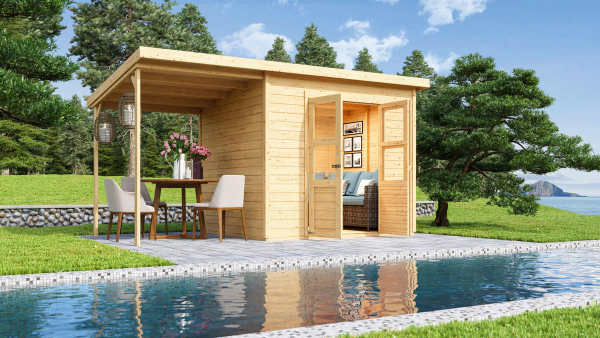 Karibu Gartenhaus Tony 2 mit Anbau B/H/T: ca. 242x220x214 cm Tony 2 mit Anbau - natur (242,00/220,00/214,00cm) - Karibu
