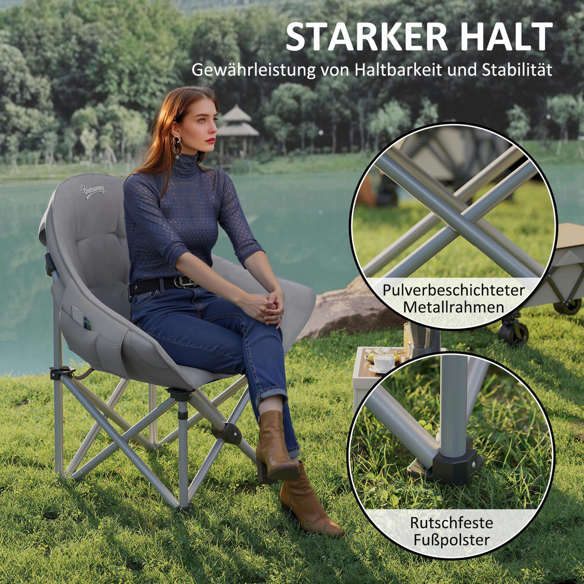 Outsunny Campingstuhl dunkelgrau Metall B/H/L: ca. 63x100x90 cm Campingstuhl - dunkelgrau (90,00/63,00/100,00cm) - Outsunny