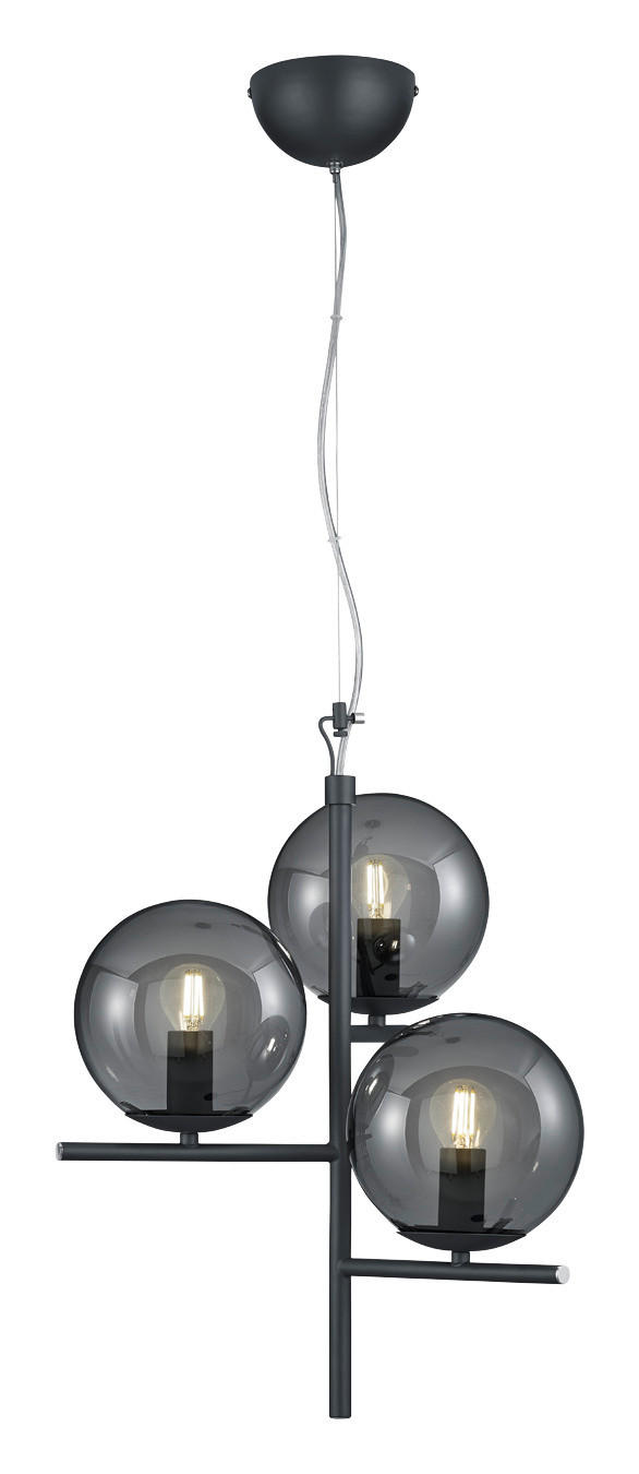 Reality Pendelleuchte 302000342 anthrazit Rauch Metall Glas H/D: ca. 150x40 cm E14 3 Brennstellen Pure - Rauch/anthrazit (40,00/150,00cm) - Reality