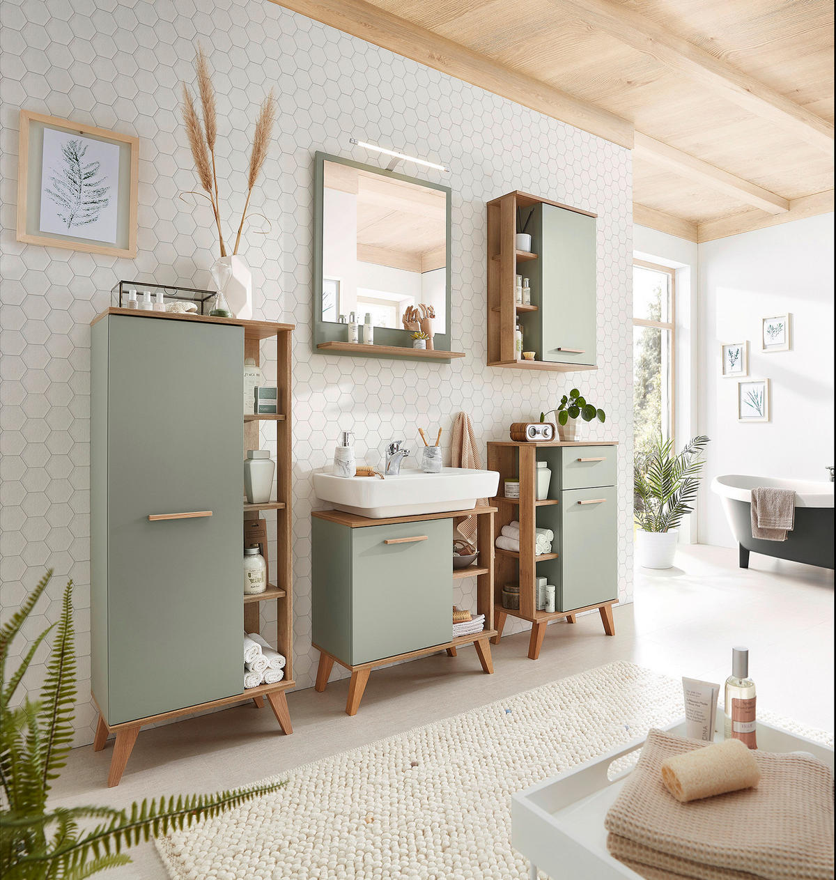 Badezimmer-Set Quickset 963 salbei Nachbildung Eiche Riviera Nachbildung B/H/T: ca. 161,5x200x33 cm Quickset 963 - Eiche/salbei (161,50/200,00/33,00cm) - Pelipal