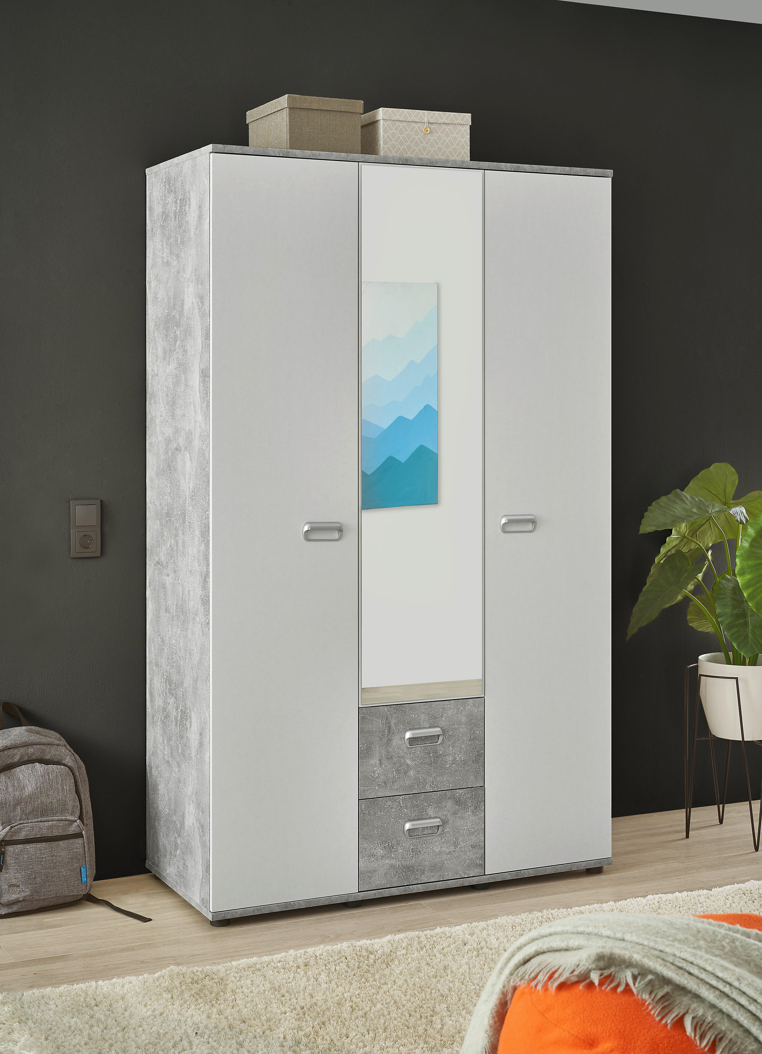 Kleiderschrank Matino Beton B/H/T: ca. 115x191x53 cm Matino - Beton/weiß (115,00/191,00/53,00cm)