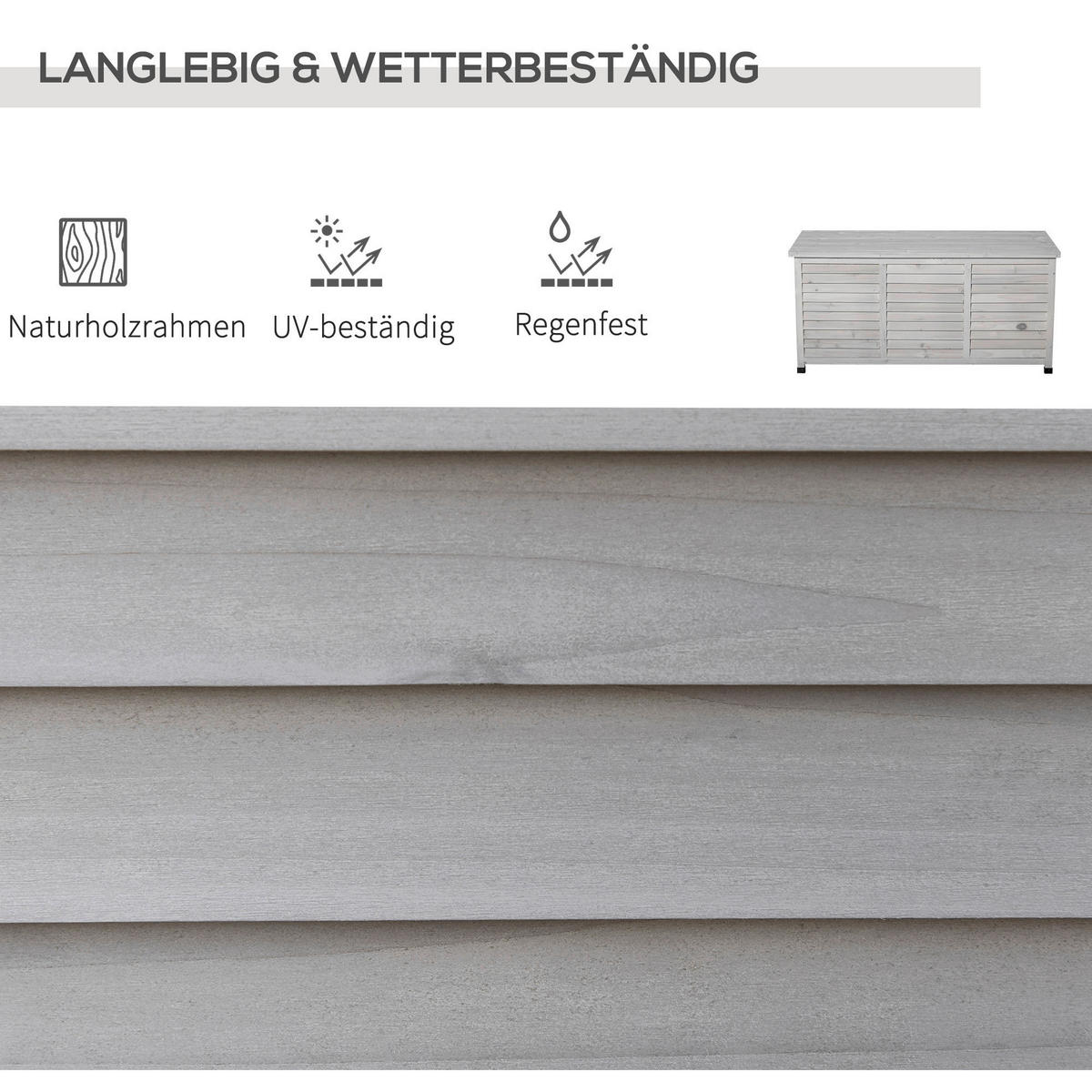 Outsunny Gartentruhe mit Stauraum grau Holz B/H/L: ca. 56x60x127 cm Gartentruhe mit Stauraum - grau (127,00/56,00/60,00cm) - Outsunny