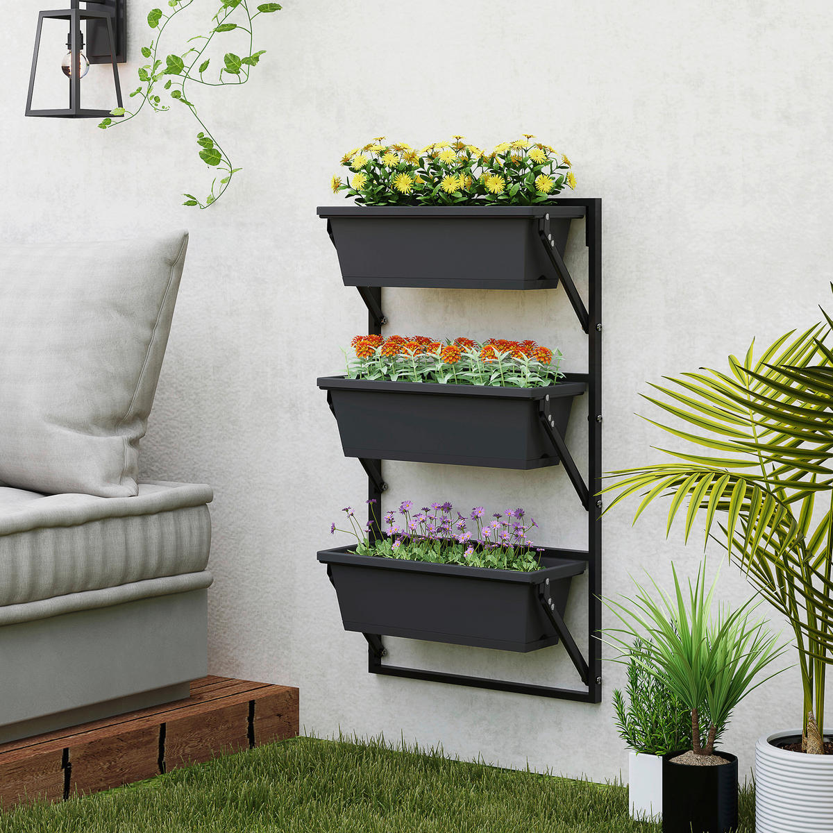 Outsunny Pflanzentopf Set dunkelgrau Kunststoff B/H/L: ca. 42x100x56 cm Pflanzentopf Set - dunkelgrau (56,00/42,00/100,00cm) - Outsunny