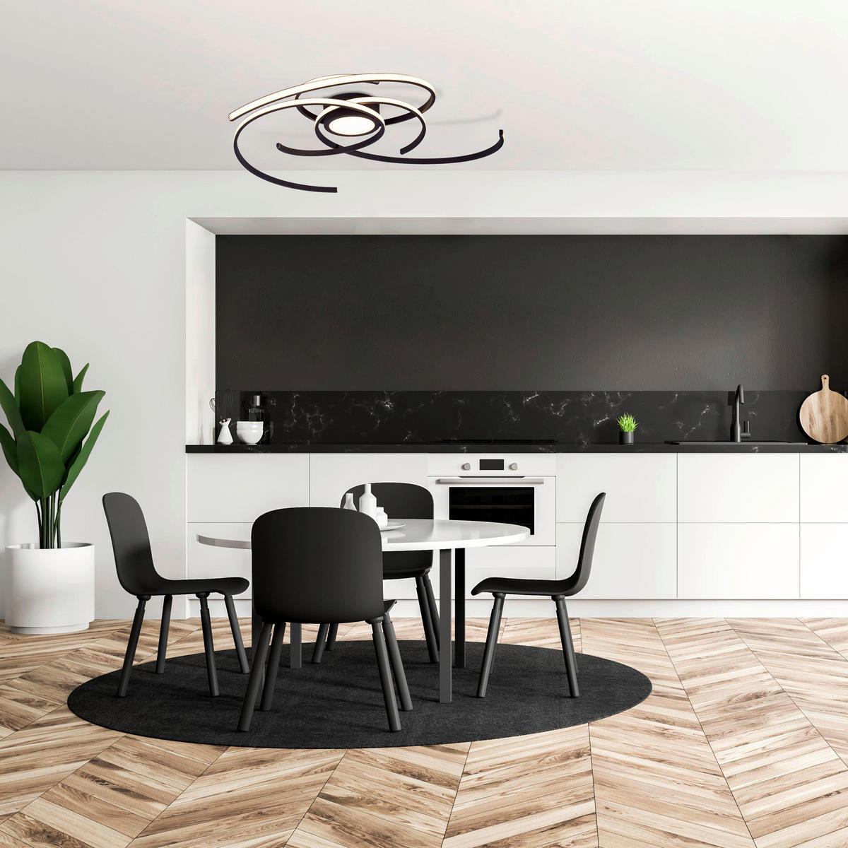 Näve Leuchten Deckenleuchte 1395722 schwarz Kunststoff Metall B/H/T: ca. 75x7x75 cm null 4 Brennstellen Radon - schwarz (75,00/7,00/75,00cm) - Näve Leuchten