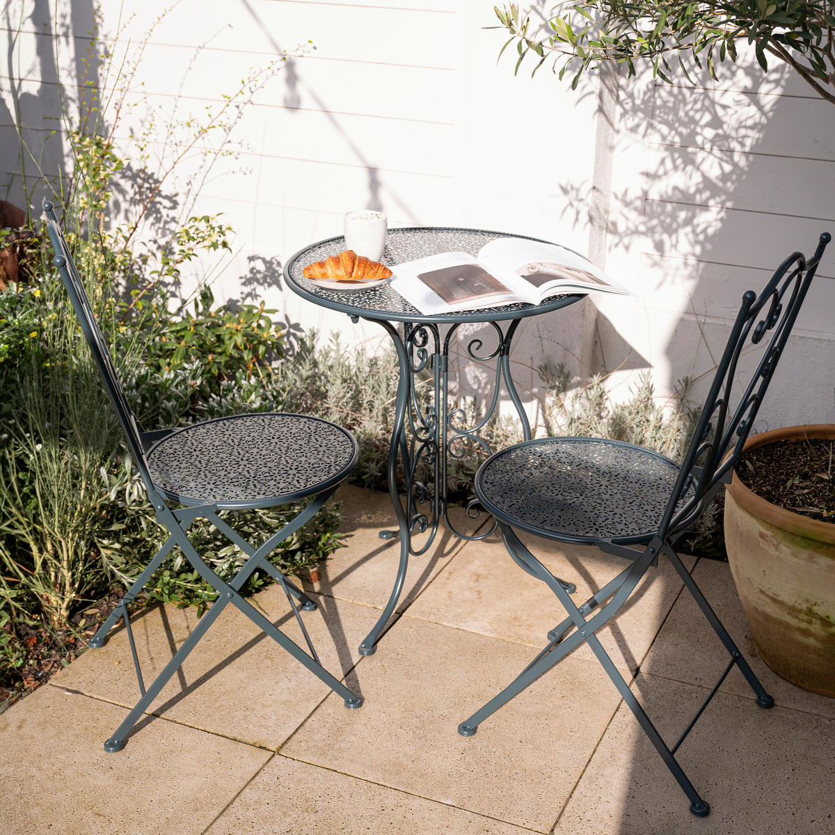 AXI Outdoor Living Bistroset Eloise anthrazit Metall B/H/L: ca. 60x92x60 cm Eloise - anthrazit (60,00/60,00/92,00cm) - AXI Outdoor Living