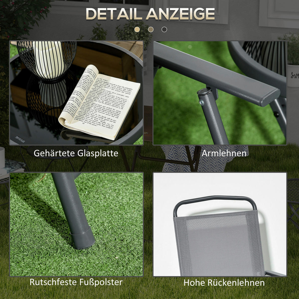 Outsunny Bistro-Set hellgrau Mesh B/H/L: ca. 64x93x53,5 cm Bistro-Set - hellgrau (53,50/64,00/93,00cm) - Outsunny