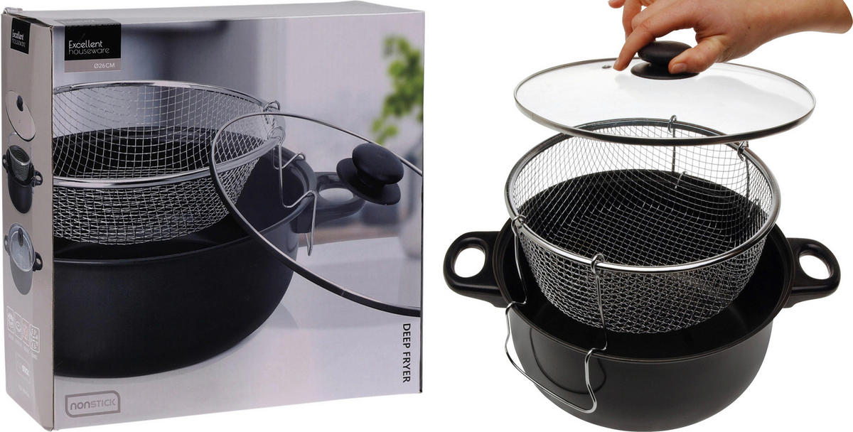 EH household Frittiertopf schwarz Stahl B/H/L: ca. 27x10,5x27,5 cm Frittiertopf - schwarz (27,50/27,00/10,50cm) - EH household