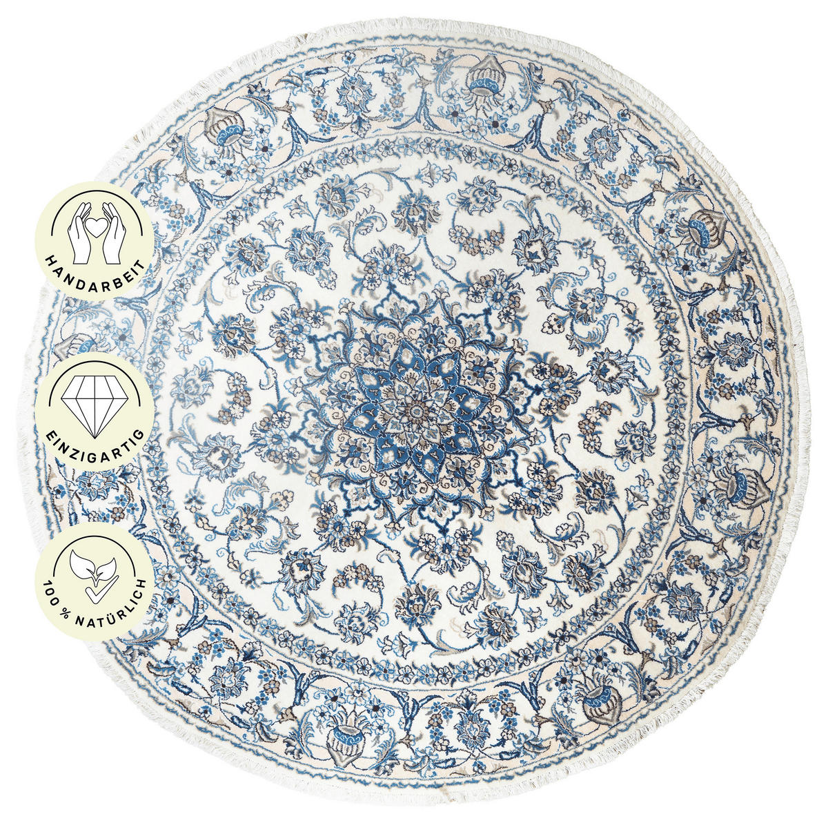 PersaTepp Teppich Nain beige B/L: ca. 198x198 cm Nain - beige/blau (198,00/198,00cm) - PersaTepp