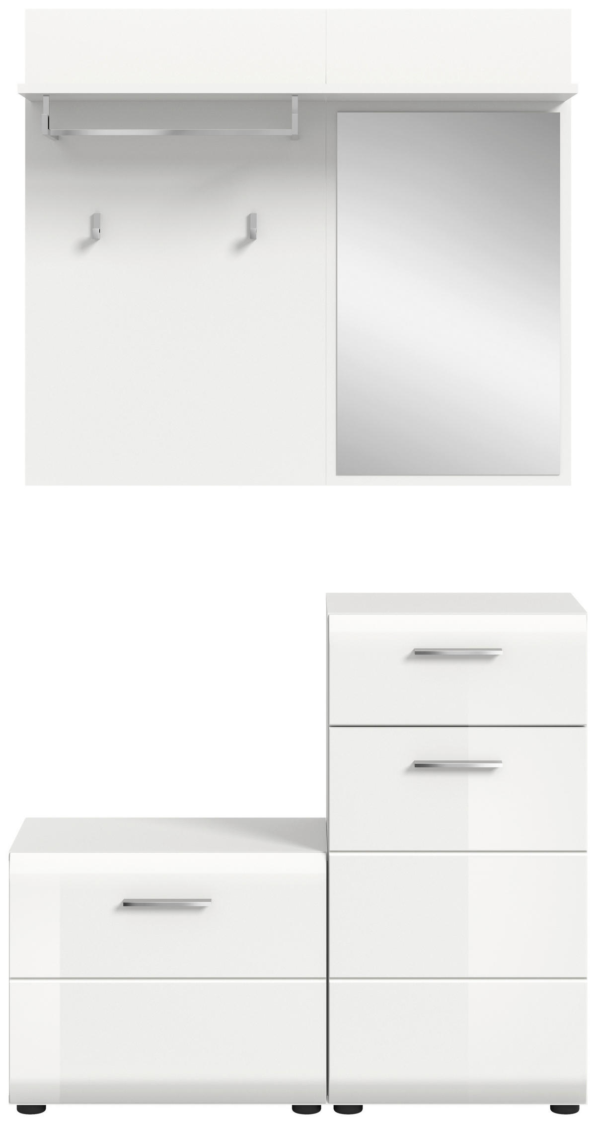 Garderobe Ice weiß weiß Hochglanz Spiegel B/H/T: ca. 98x191x35 cm Ice - weiß (98,00/191,00/35,00cm) - xonox.home