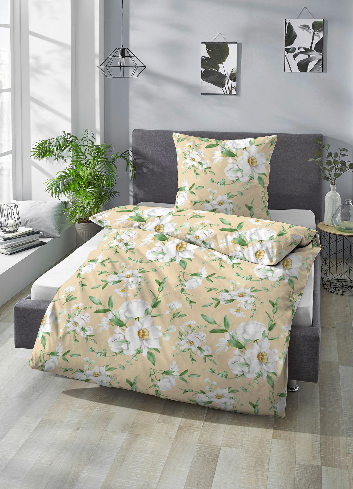 Baumwoll Bettwäsche Seersucker Bettwäsche_Seersucker_Blumen - gelb (135,00/200,00cm)