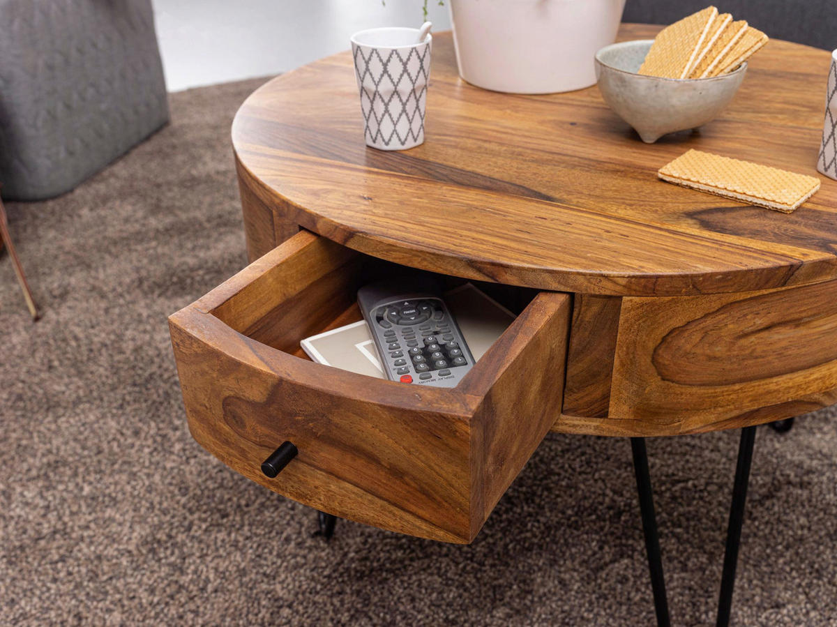 Couchtisch natur schwarz pulverbeschichtet B/H/T: ca. 60x44,5x60 cm Couchtisch - natur/schwarz (60,00/44,50/60,00cm) - Wohnling