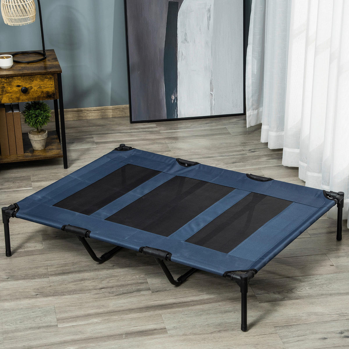 PawHut Hunde-Zubehör schwarz Edelstahl B/H/L: ca. 92x122x23 cm Hundebett - schwarz/dunkelblau (23,00/92,00/122,00cm) - PawHut