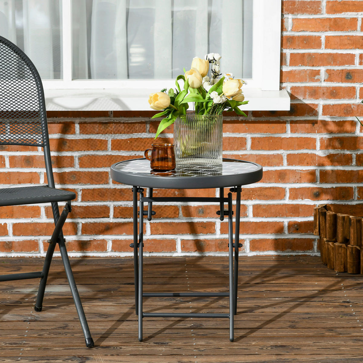 Outsunny Garten-Beistelltisch schwarz Metall B/H/L: ca. 45x50x45 cm Garten-Beistelltisch - schwarz (45,00/45,00/50,00cm) - Outsunny